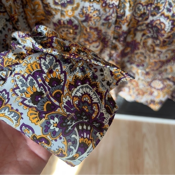 Soft Surroundings Women’s Sz L Metallic Floral Paisley Blouse Shirt Top Gold NWT - Picture 7 of 11